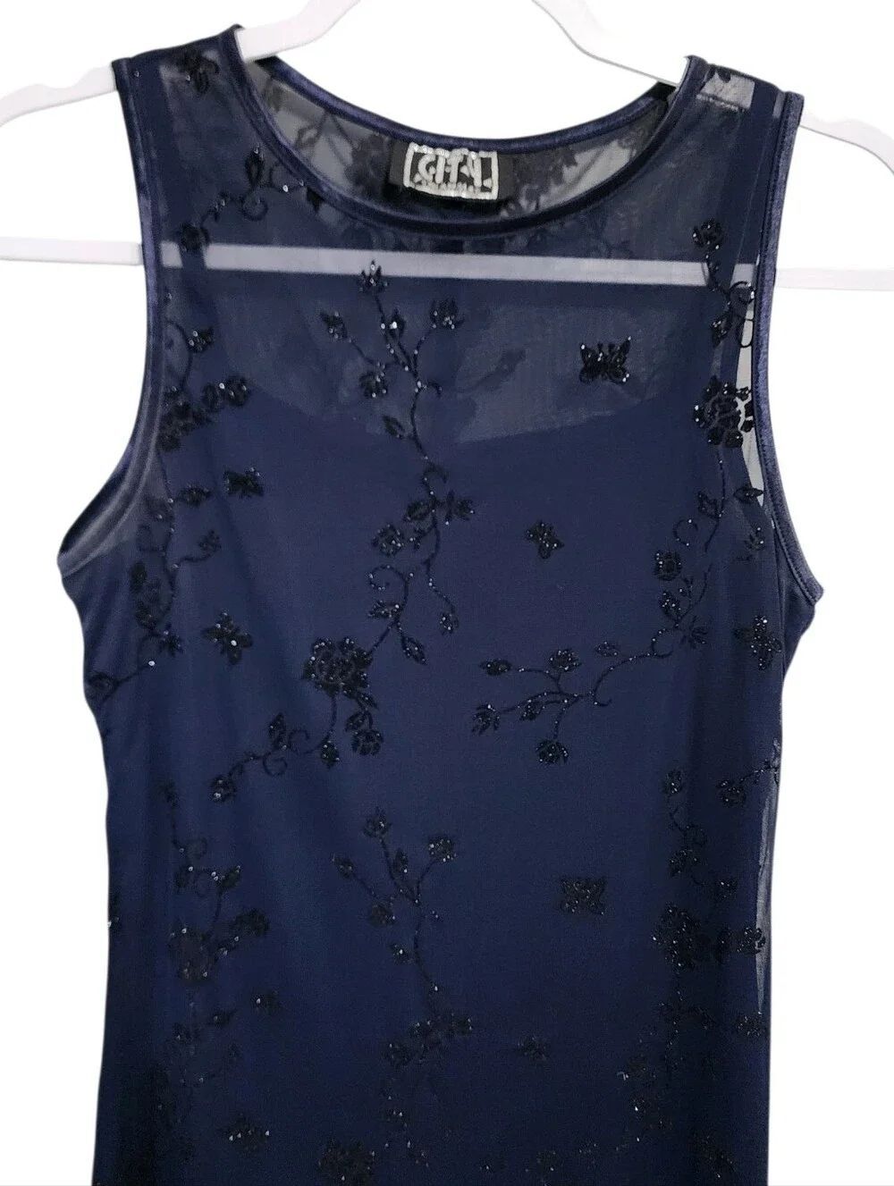 Vintage Y2K Navy Floral Burnout Velvel Mesh Midi Dress S Whimsigoth Butterfly - Picture 3 of 8